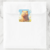 Capybara in de wei vierkante sticker (Tas)