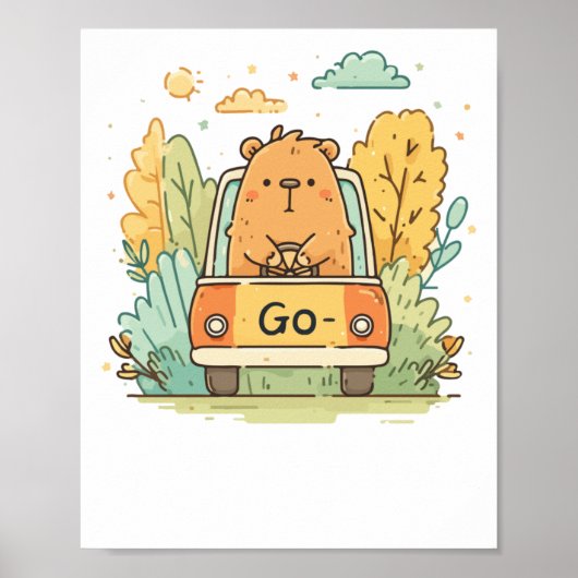 Capybara In Een Auto – Ga! Motiverend Lief Dier A Poster (Voorkant)
