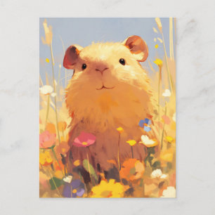 Capybara in Kleurrijke Bloemenweide Zomerweide Briefkaart