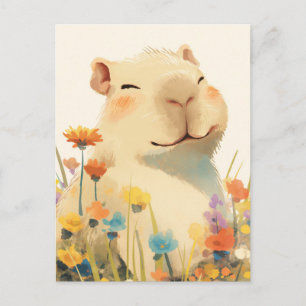 Capybara in Kleurrijke Zomerbloementuin Briefkaart