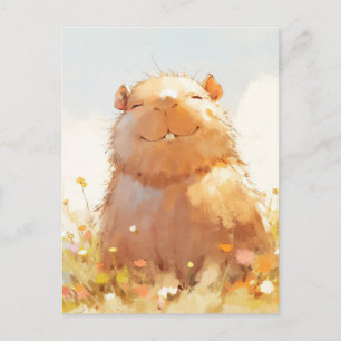 Capybara in Kleurrijke Zomerweide met Wilde Bloeme Briefkaart