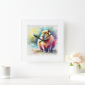 Capybara in Nature 130924AREF101 - Watercolor Vierkante Klok (Huis)