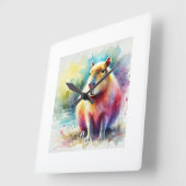 Capybara in Nature 130924AREF101 - Watercolor Vierkante Klok (Hoek)