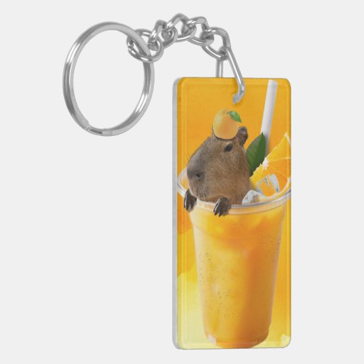 Capybara in Oranje sap Sleutelhanger (Voorkant Links)