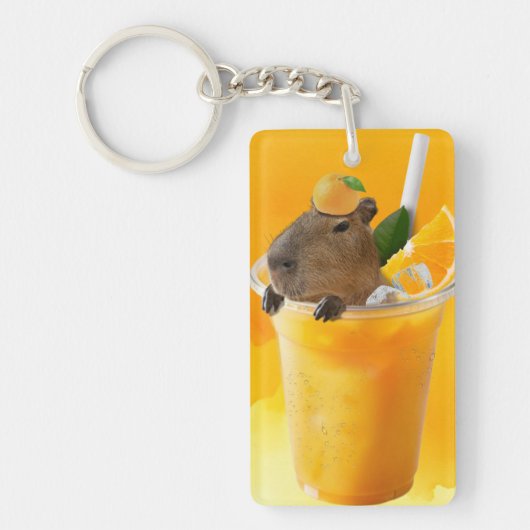 Capybara in Oranje sap Sleutelhanger (Voorkant)
