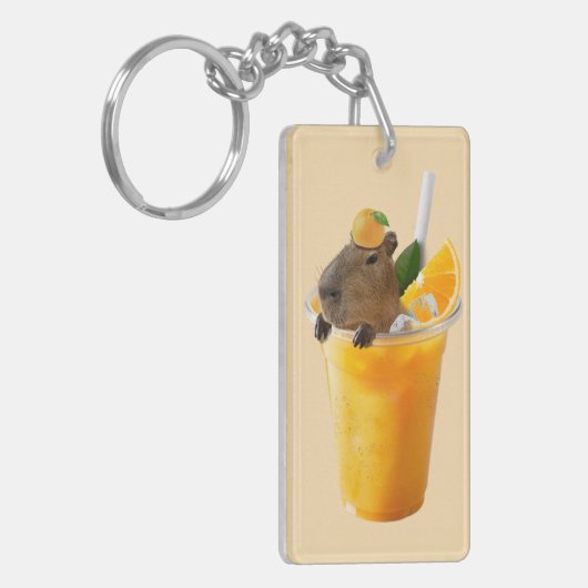 Capybara in Oranje sap Sleutelhanger (Voorkant Links)