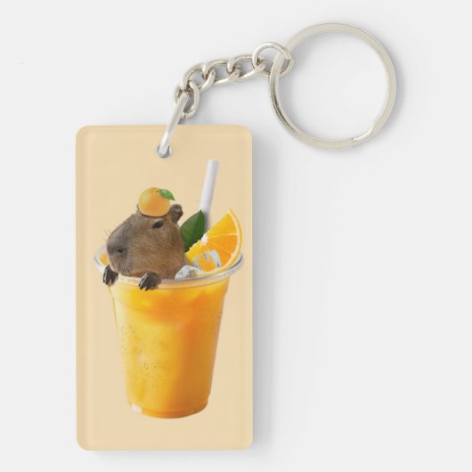 Capybara in Oranje sap Sleutelhanger (achterkant)
