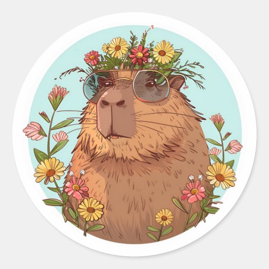 Capybara in zonnebril Zomertijd Ronde Sticker (Voorkant)