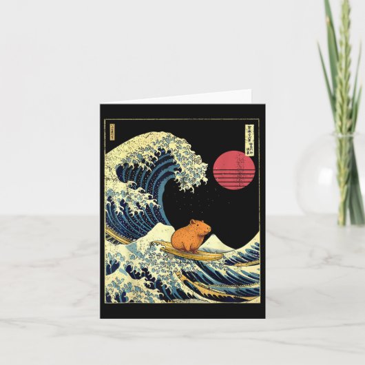 Capybara Japanese Kanagawa Wave Funny Surf Animal  Kaart (Voorkant)