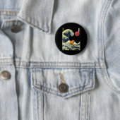 Capybara Japanese Kanagawa Wave Funny Surf Animal  Ronde Button 5,7 Cm (In situ)