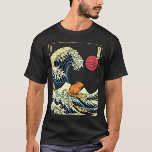 Capybara Japanese Kanagawa Wave Funny Surf Animal  T-shirt (Voorkant)