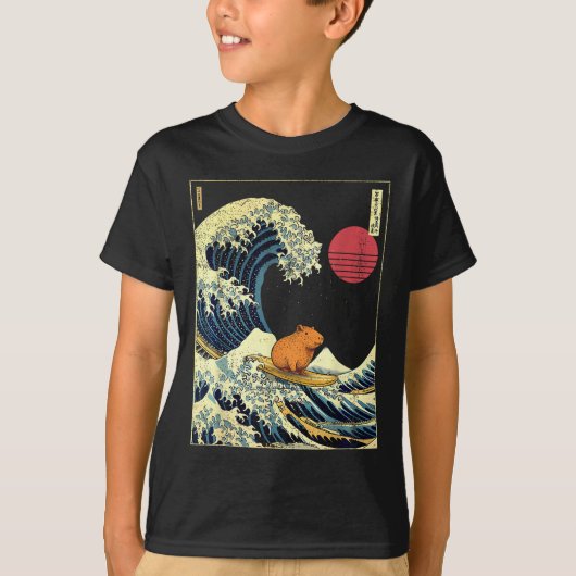 Capybara Japanese Kanagawa Wave Funny Surf Animal  T-shirt (Voorkant)