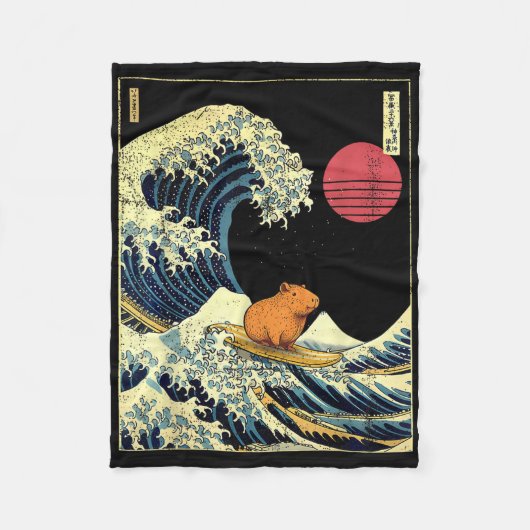 Capybara Japanse Kanagawa Golf Fun Surf Dier Fleece Deken (Voorkant)