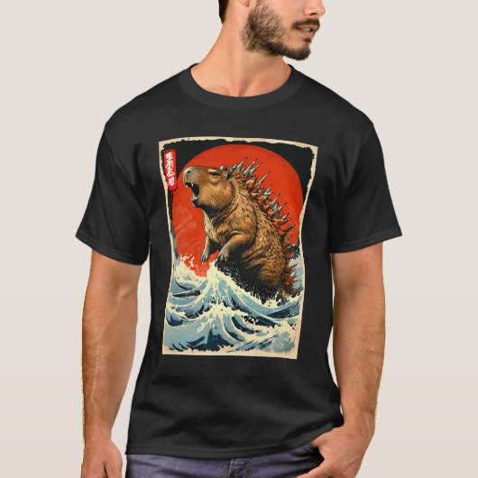 Capybara Japanse Kunst Grappige Capyzilla Monster  T-shirt (Voorkant)