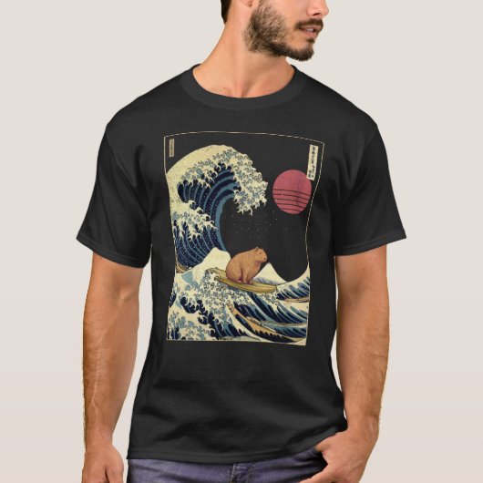 Capybara Kanagawa Wave Funny Surf Animal T-shirt (Voorkant)
