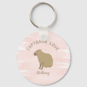 Capybara Kawaii Girly Pink Waterverf Sleutelhanger (Voorkant)