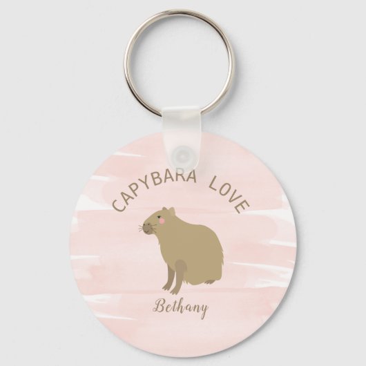 Capybara Kawaii Girly Pink Waterverf Sleutelhanger (Voorkant)
