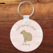 Capybara Kawaii Girly Pink Waterverf Sleutelhanger (Voorkant)