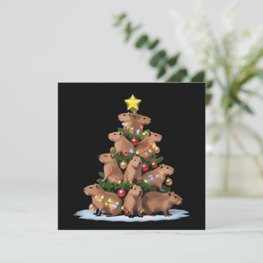 Capybara Kerstboom Cadeau Grappige Kerstmis Capy Feestdagenkaart (Staand voorkant)