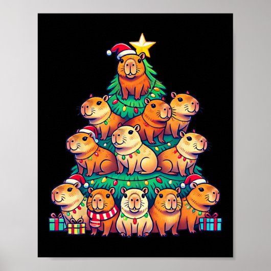Capybara Kerstboom Grappig Capybara Kerstmis Poster (Voorkant)
