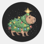 Capybara kerstcadeaus Capy Grappige kerstboom Ronde Sticker (Voorkant)