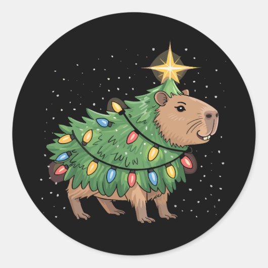 Capybara kerstcadeaus Capy Grappige kerstboom Ronde Sticker (Voorkant)