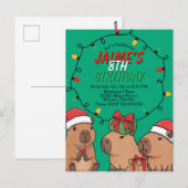 Capybara Kerstlicht Verjaardagsfeestje  Briefkaart (Voorkant / Achterkant)