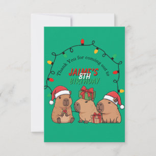 Capybara Kerstlichten Verjaardagsfeestje  Bedankkaart