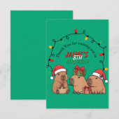 Capybara Kerstlichten Verjaardagsfeestje Bedankkaart (Voorkant / Achterkant)