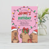 Capybara Kerstlichten Verjaardagsfeestje  Kaart (Staand voorkant)