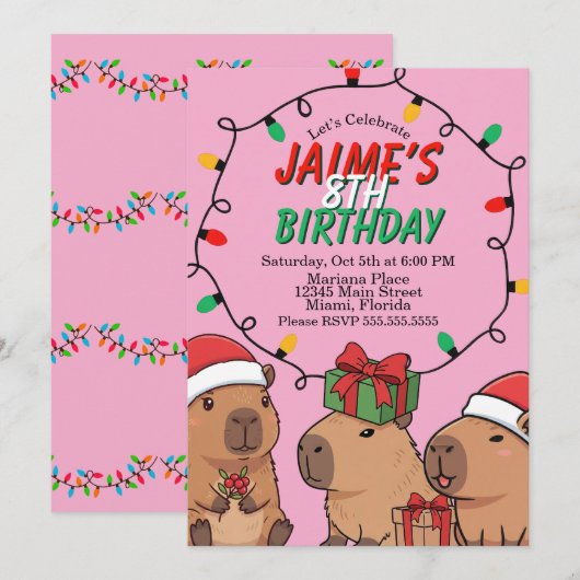 Capybara Kerstlichten Verjaardagsfeestje  Kaart (Voorkant / Achterkant)