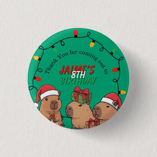 Capybara Kerstlichten Verjaardagsfeestje Ronde Button 3,2 Cm (Voorkant)