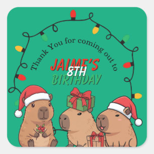 Capybara Kerstlichten Verjaardagsfeestje Vierkante Sticker