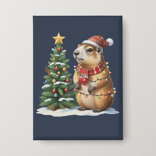 Capybara Kerstmis Cappy Dierenliefhebber Xmas Button (Voorkant)