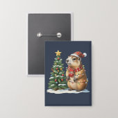 Capybara Kerstmis Cappy Dierenliefhebber Xmas Button (Voorkant / Achterkant)
