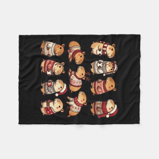 Capybara kerstmis fleece deken (Voorkant (Horizontaal))