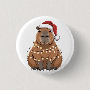 Capybara Kerstmis Grappige Kerstman Ronde Button 3,2 Cm