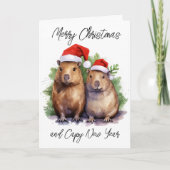 Capybara Kerstmis Nieuwjaar Kaart (Voorkant)
