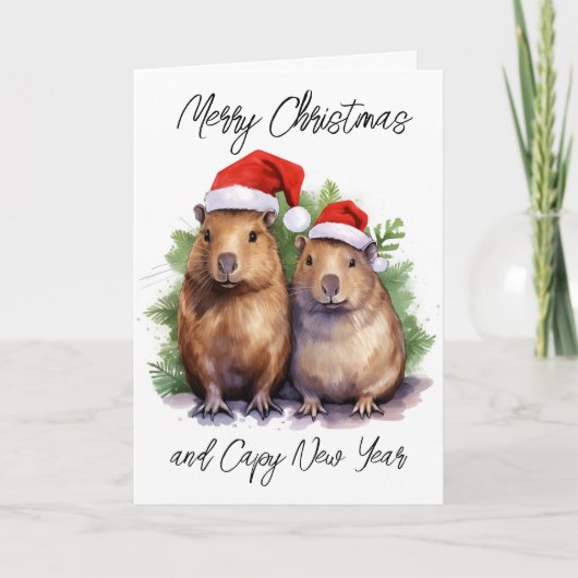 Capybara Kerstmis Nieuwjaar Kaart (Voorkant)