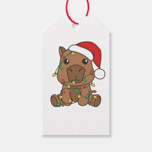 Capybara Kerstmis Winter Dieren Vakantie Cadeaulabel (Voorkant)