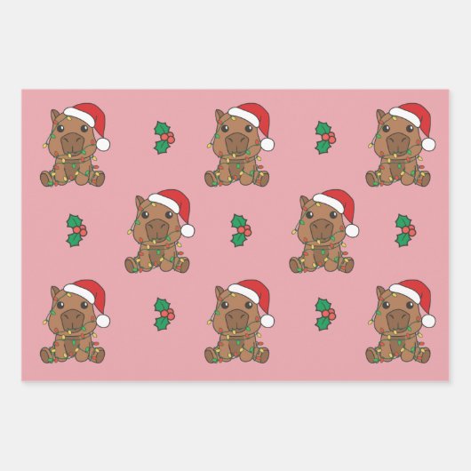 Capybara Kerstmis Winter Dieren Vakantie Capybara Inpakpapier Vel (Voorkant 3)