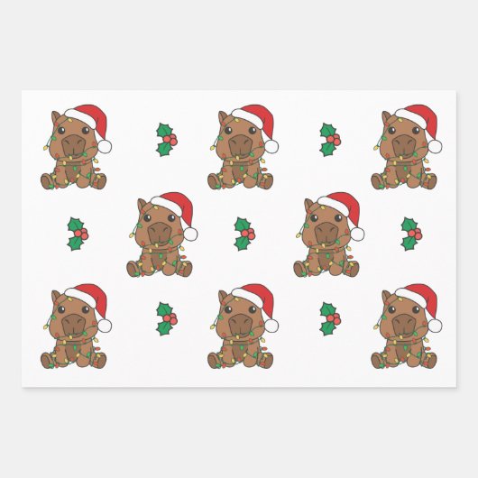 Capybara Kerstmis Winter Dieren Vakantie Capybara Inpakpapier Vel (Voorkant 2)