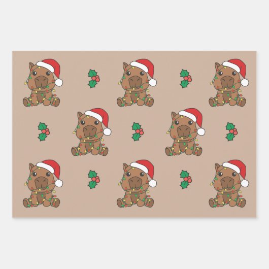 Capybara Kerstmis Winter Dieren Vakantie Capybara Inpakpapier Vel (Voorkant)