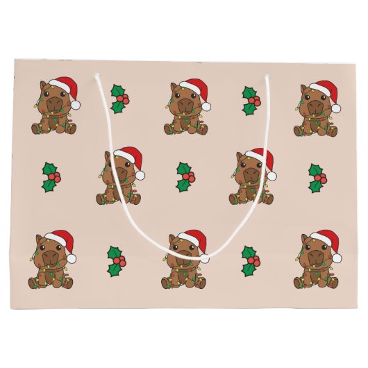 Capybara Kerstmis Winter Dieren Vakantie Groot Cadeauzakje (Achterkant)