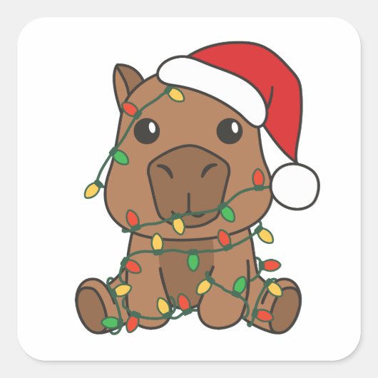 Capybara Kerstmis Winter Dieren Vakantie Vierkante Sticker (Voorkant)