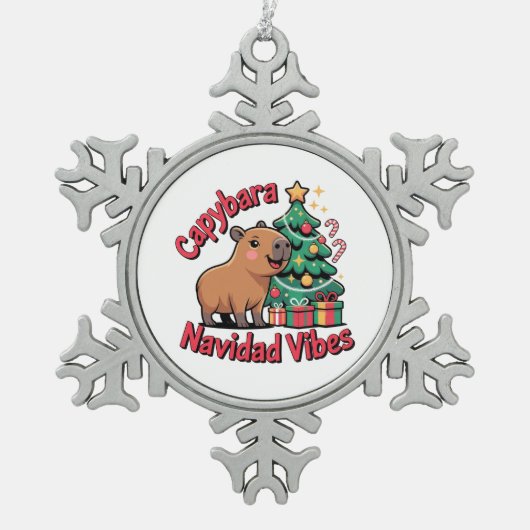Capybara Kerststemming Kersthumor Tin Sneeuwvlok Ornament (Voorkant)