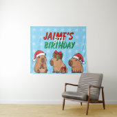 Capybara Kerstvakantie Verjaardag Wandkleed (In Situ (horizontaal))
