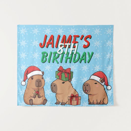 Capybara Kerstvakantie Verjaardag Wandkleed (Voorkant (horizontaal))