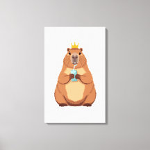 Capybara King Canvas, Cute Dieren Muurkunst voor K