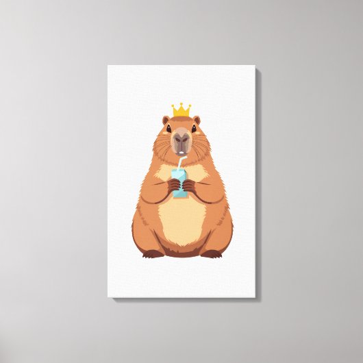 Capybara King Canvas, Cute Dieren Muurkunst voor K Canvas Afdruk (Voorkant)